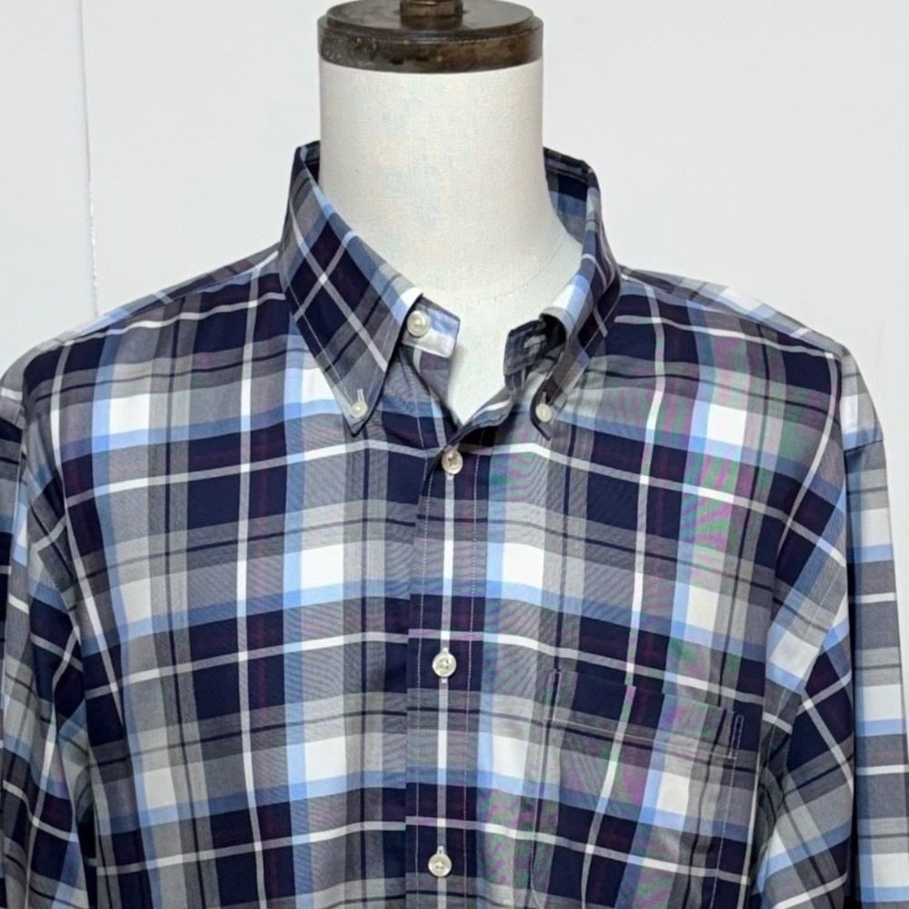 Brooks Brothers Shirt Men XXL Blue Plaid Regent Non-Iron Button Down Long Sleeve